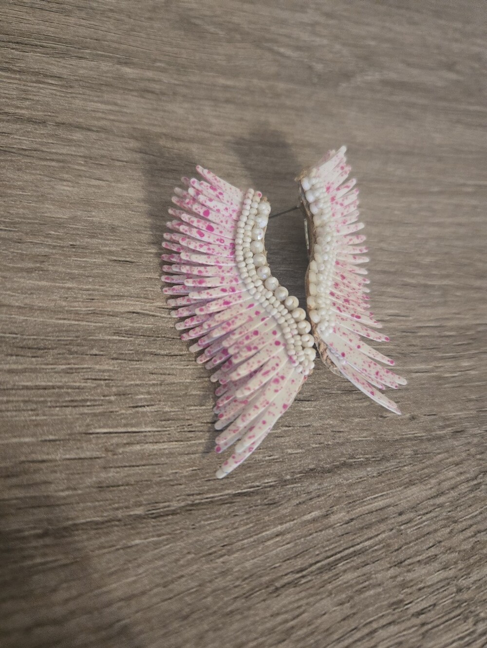 Mignonne Gavigan Pink and White Beaded Wing Earrings